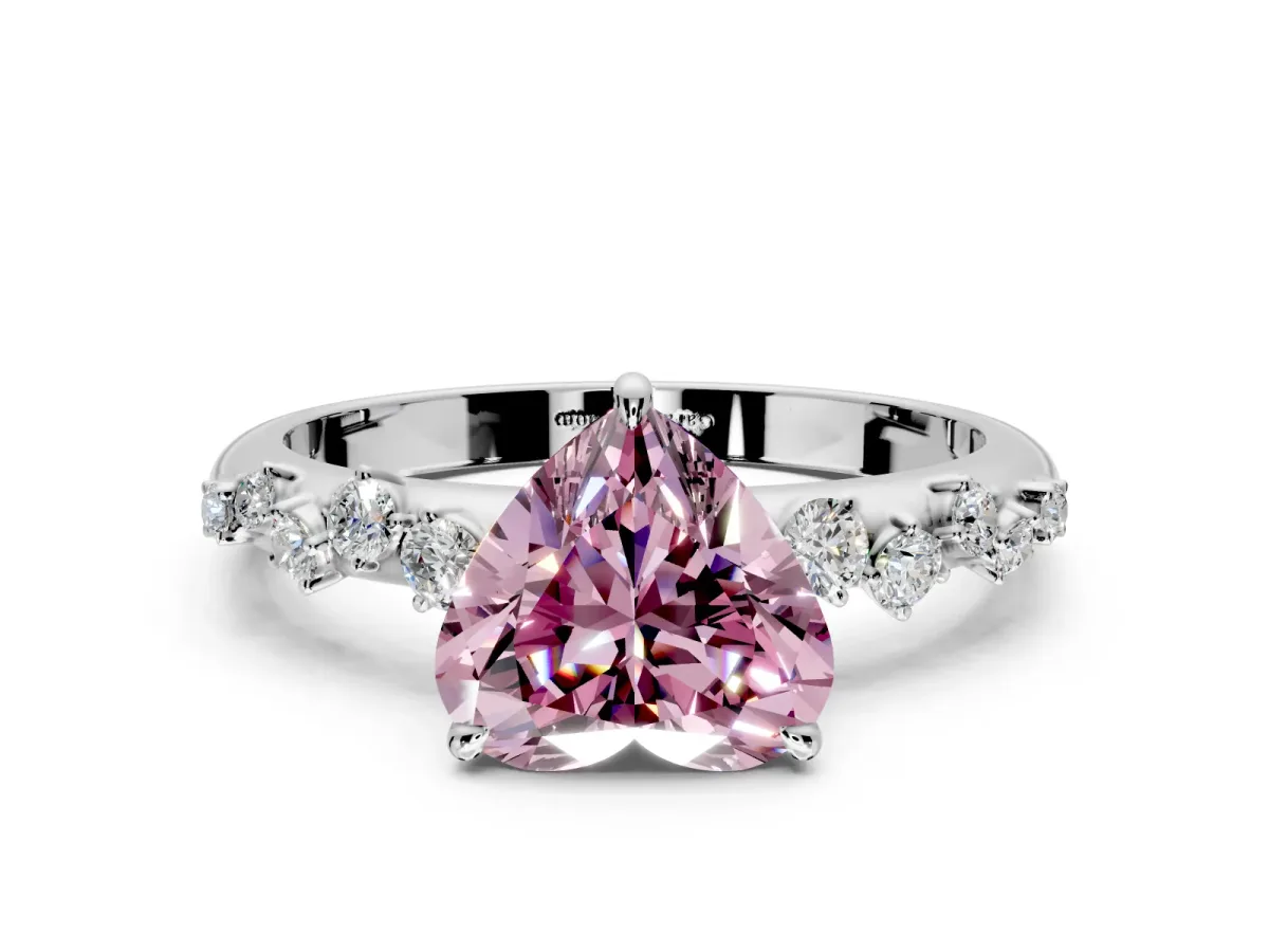 Cluster Engagement Ring Setting for Fancy Pink Heart-Shaped Center with Round Cut Accent Band and Prong Head in Platinum