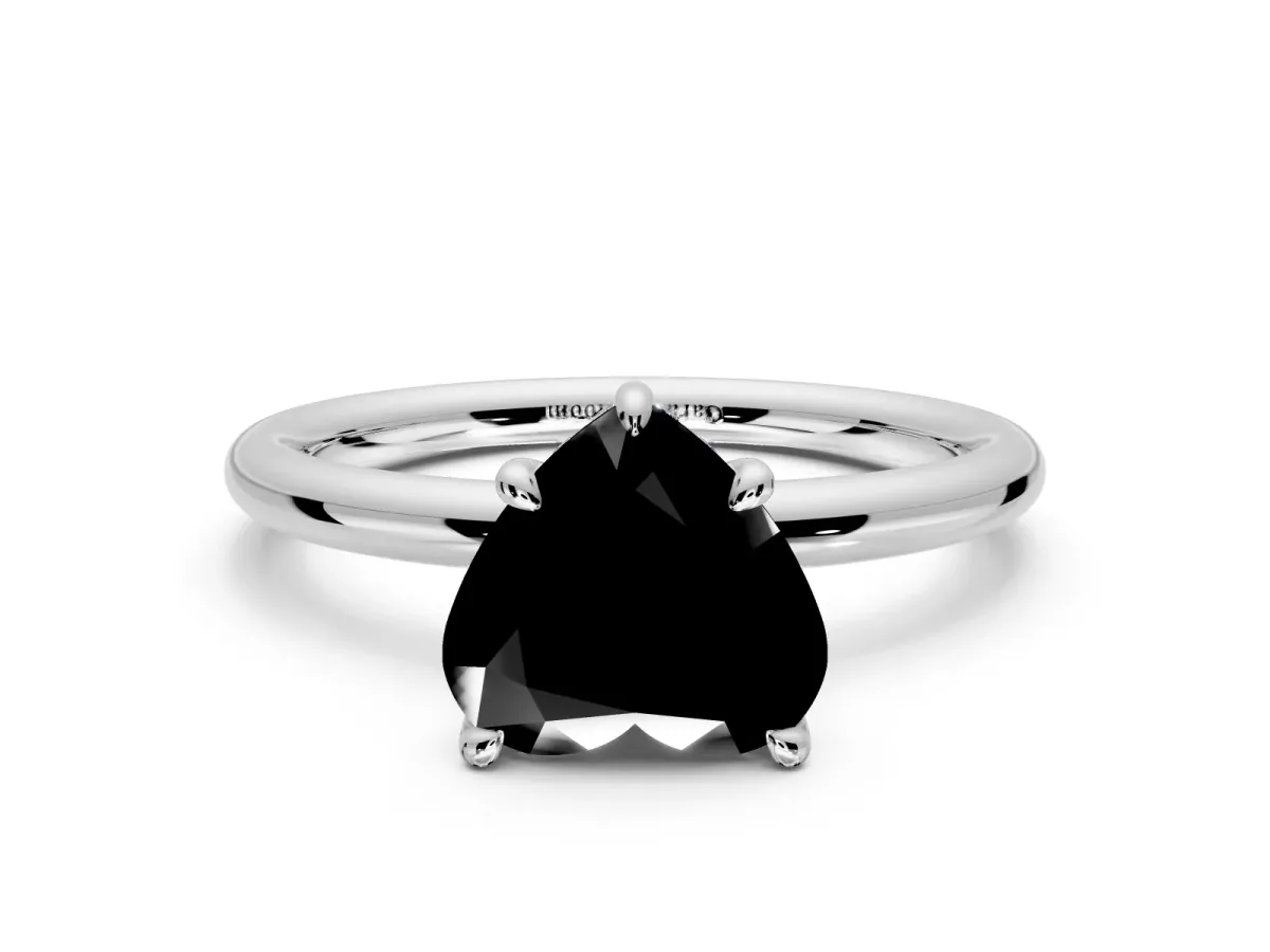 Hidden Halo Engagement Ring Setting for Fancy Black Heart-Shaped Center with Thin Rounded Band and Prong Head in Platinum