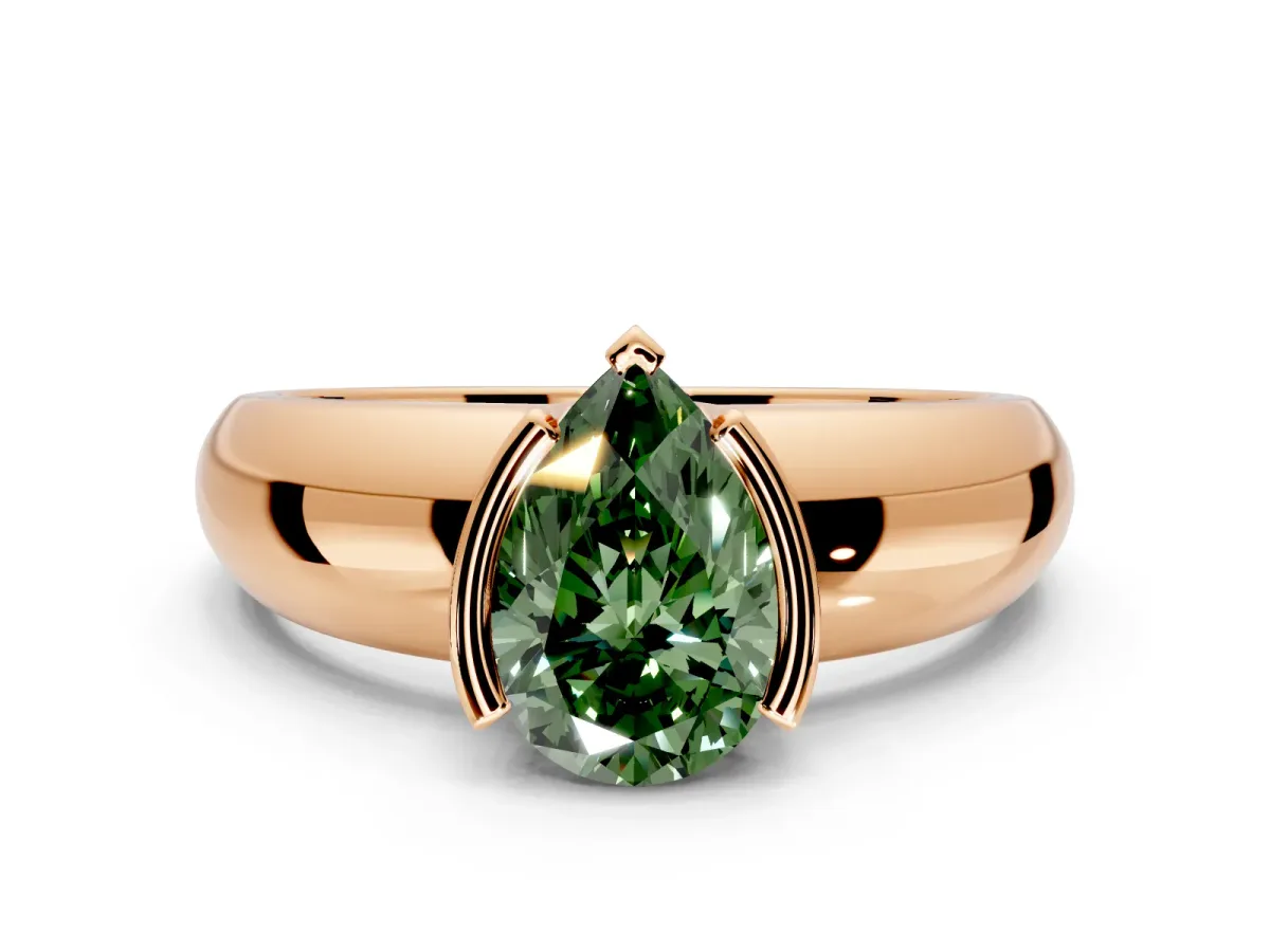 Tension Engagement Ring Setting for Fancy Green Pear-Shaped Center with Wide Flat Band and Tension Head in Rose Gold
