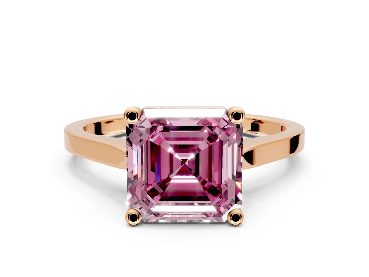 Solitaire Engagement Ring Setting for Fancy Pink Asscher Cut Center with Tapered Shoulders and Prong Head in Rose Gold