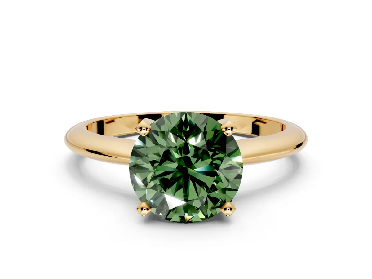 Solitaire Engagement Ring Setting for Fancy Green Round Cut Center with Knife Ridge Band and Claw Prong Head in Yellow Gold