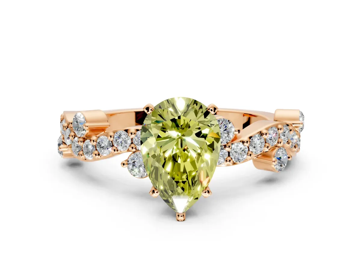 Solitaire Engagement Ring Setting for Fancy Yellow Pear-Shaped Center with Bar-Station Pave Twist and Prong Head in Rose Gold