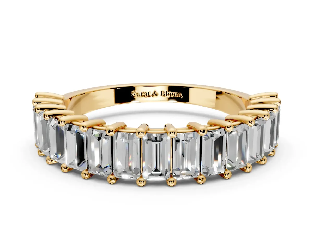 Baguette Lab-Grown Diamond Half Eternity Wedding Band with Shared-Prong Setting in Yellow Gold