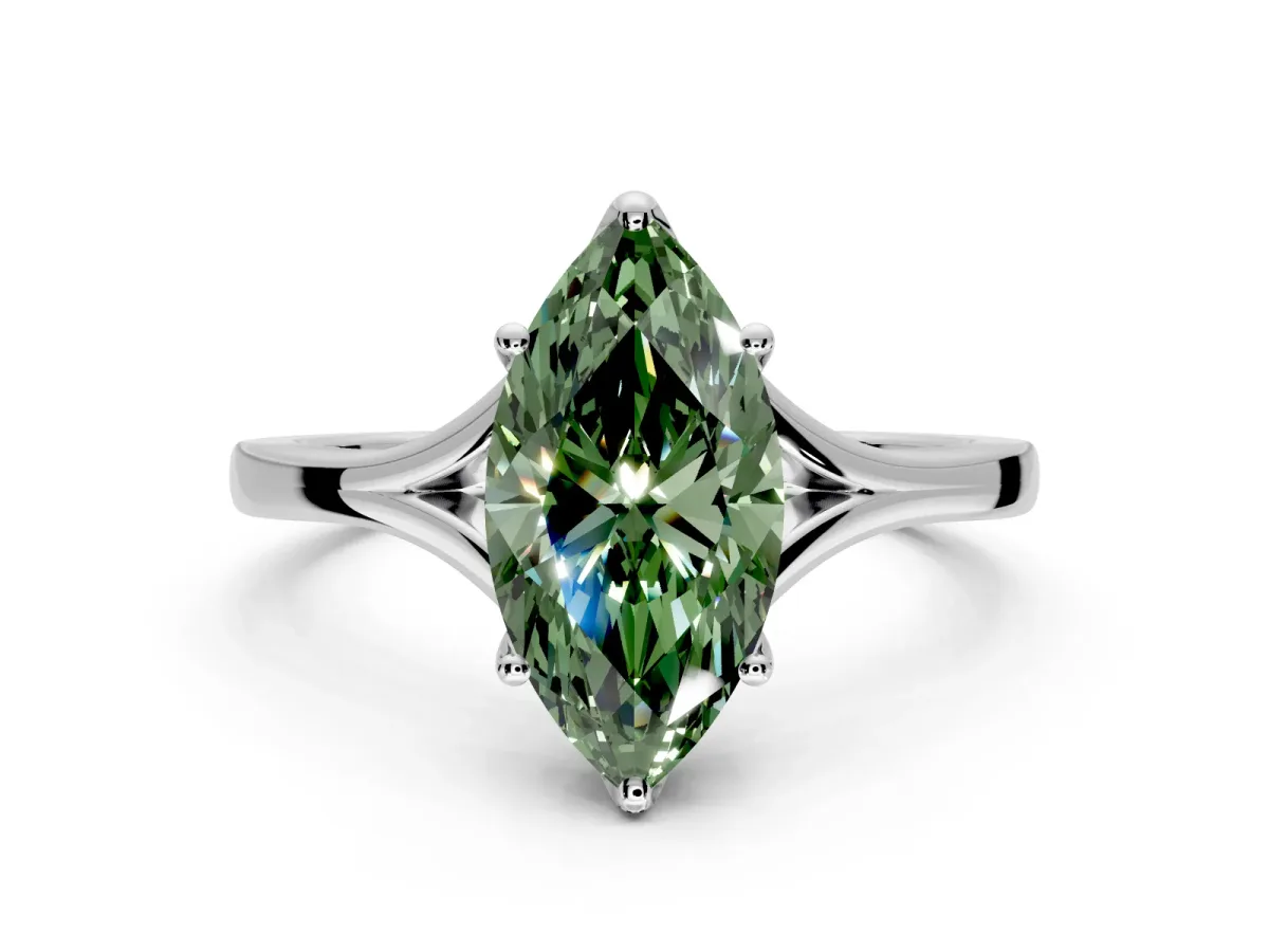 Solitaire Engagement Ring Setting for Fancy Green Marquise Center with Plain Split Shank and Prong Head in White Gold