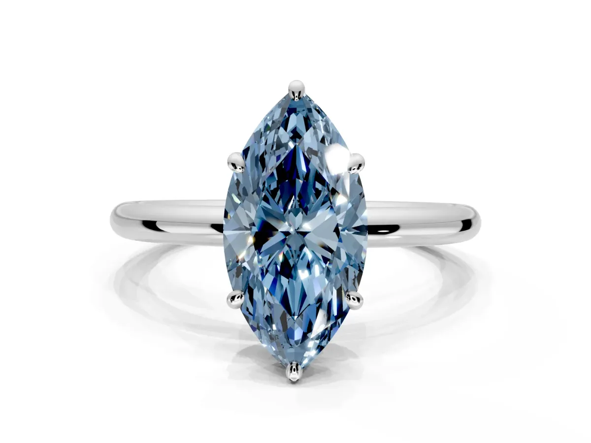 Low-Set Solitaire Engagement Ring Setting for Fancy Blue Oval Center with Thin Plain Band and Prong Head in Platinum