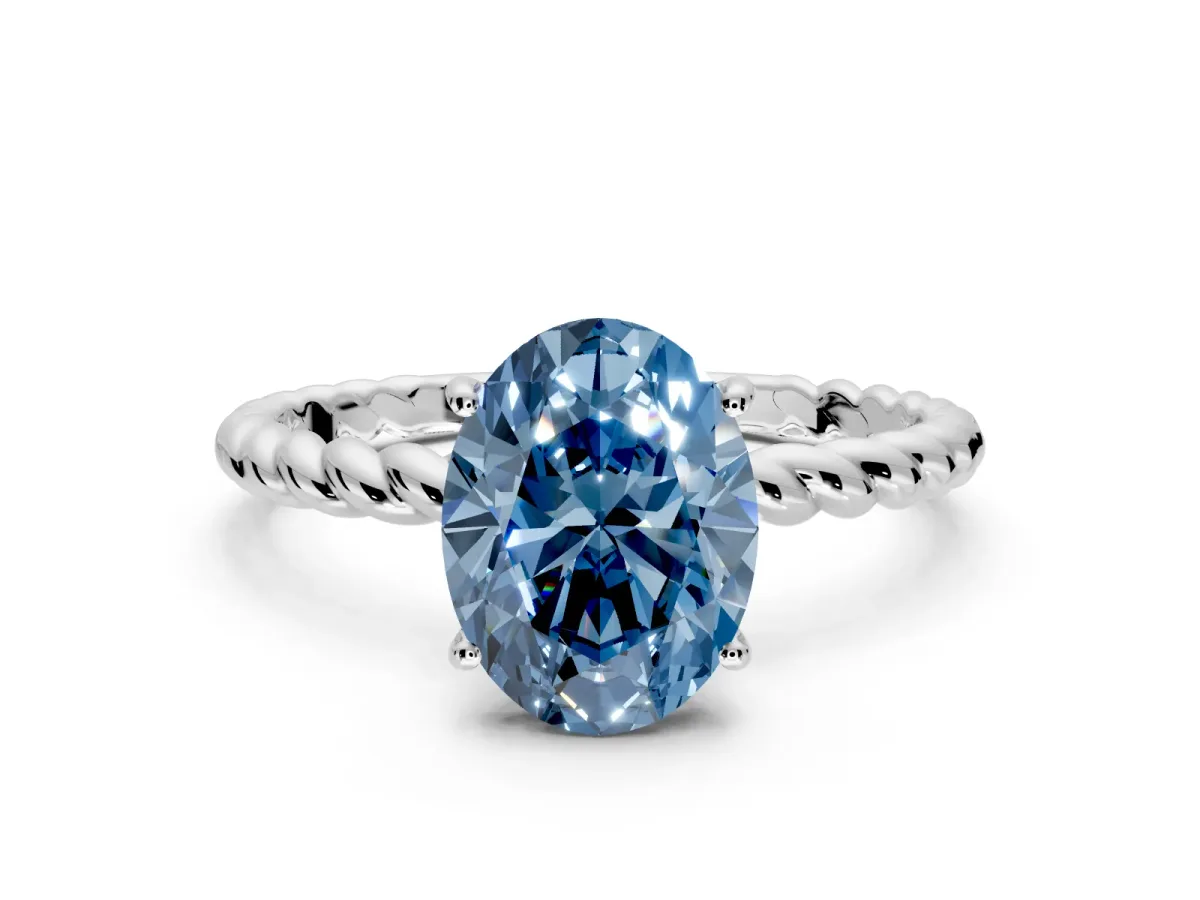 Solitaire Engagement Ring Setting for Fancy Blue Oval Center with Plain Twisted Rope Band and Prong Head in Sterling Silver