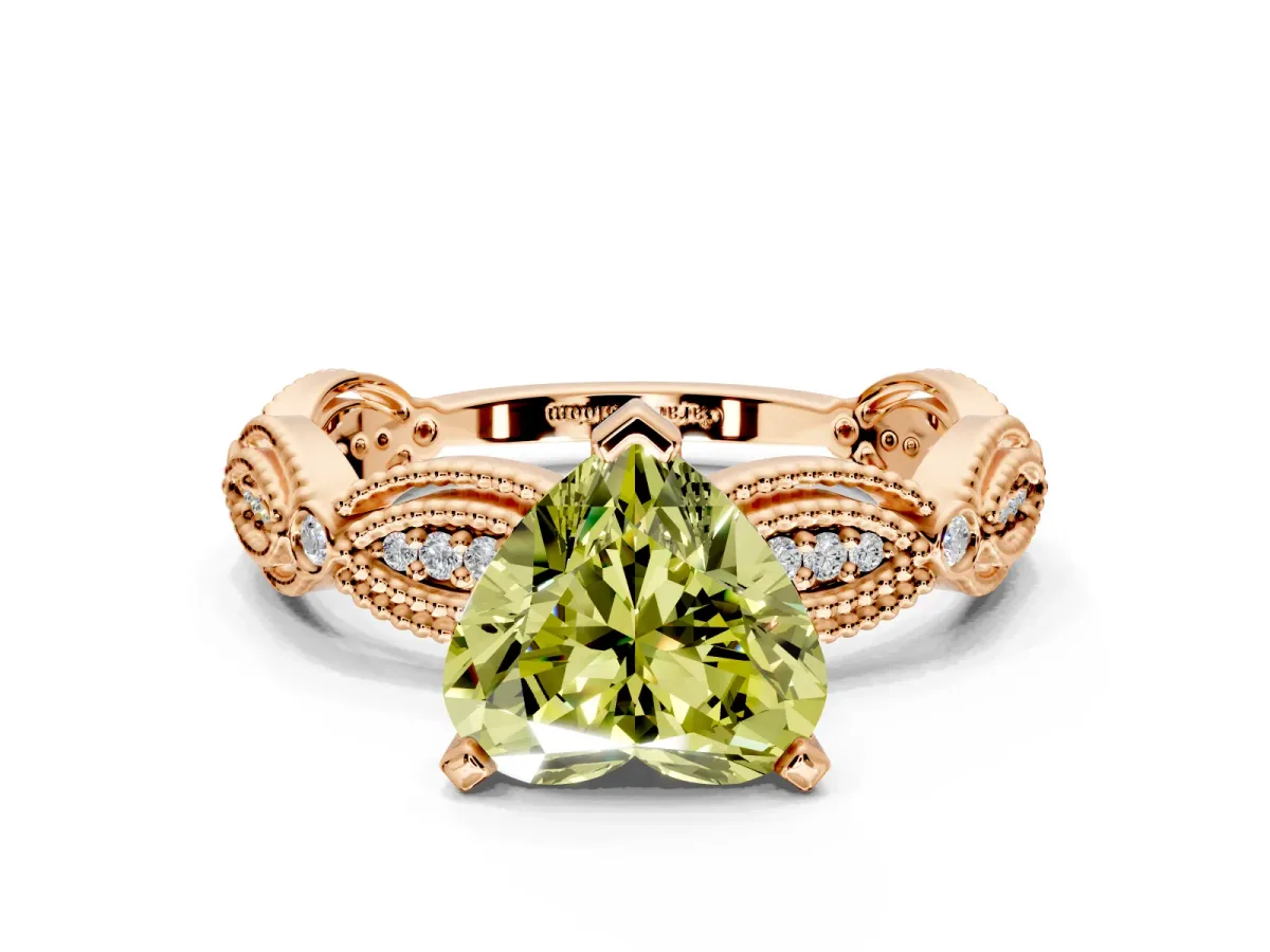 Solitaire Engagement Ring Setting for Fancy Yellow Heart-Shaped Center with Marquise Panel Band and Prong Head in Rose Gold