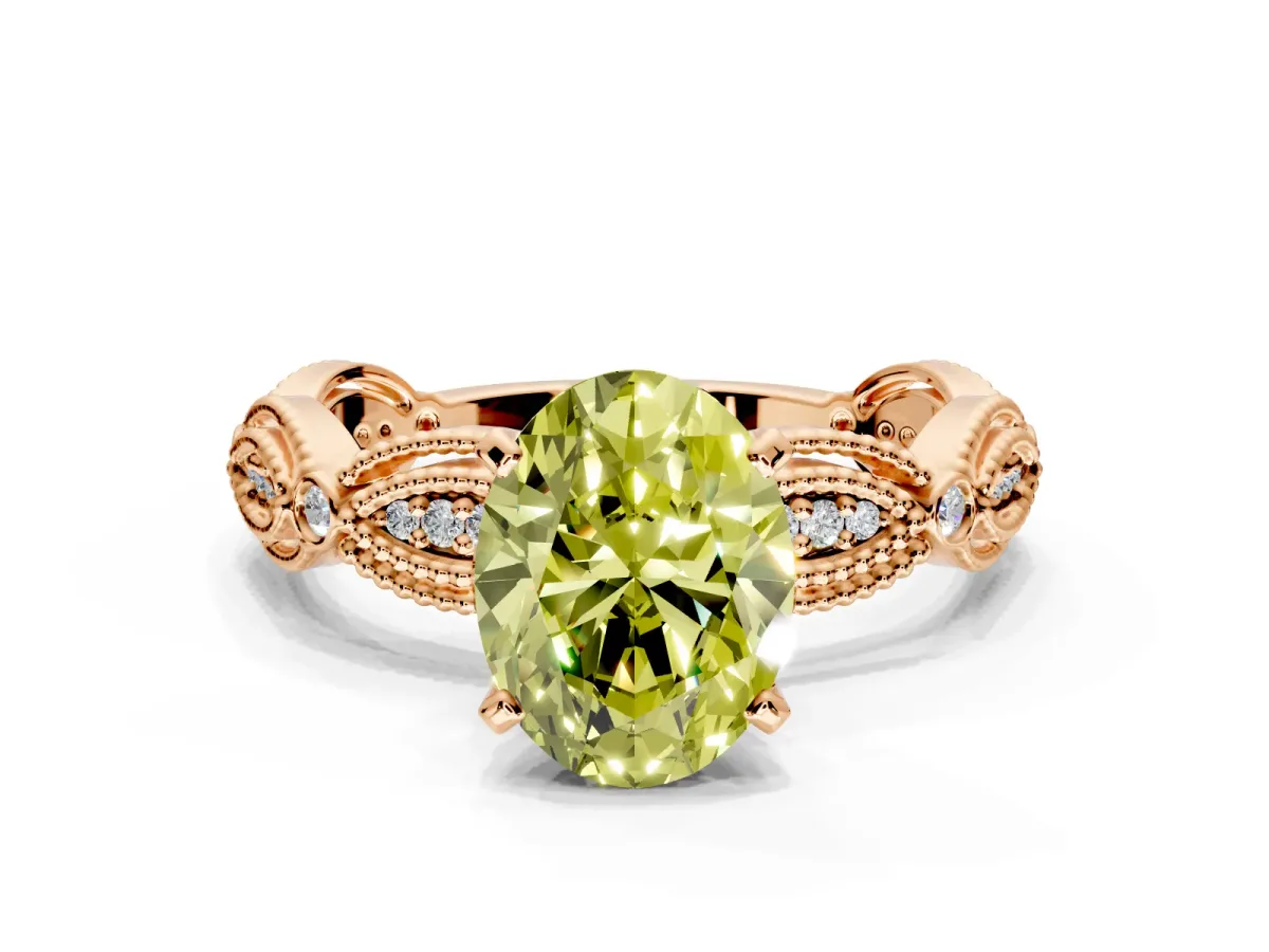 Solitaire Engagement Ring Setting for Fancy Yellow Oval Center with Marquise Panel Band and Prong Head in Rose Gold