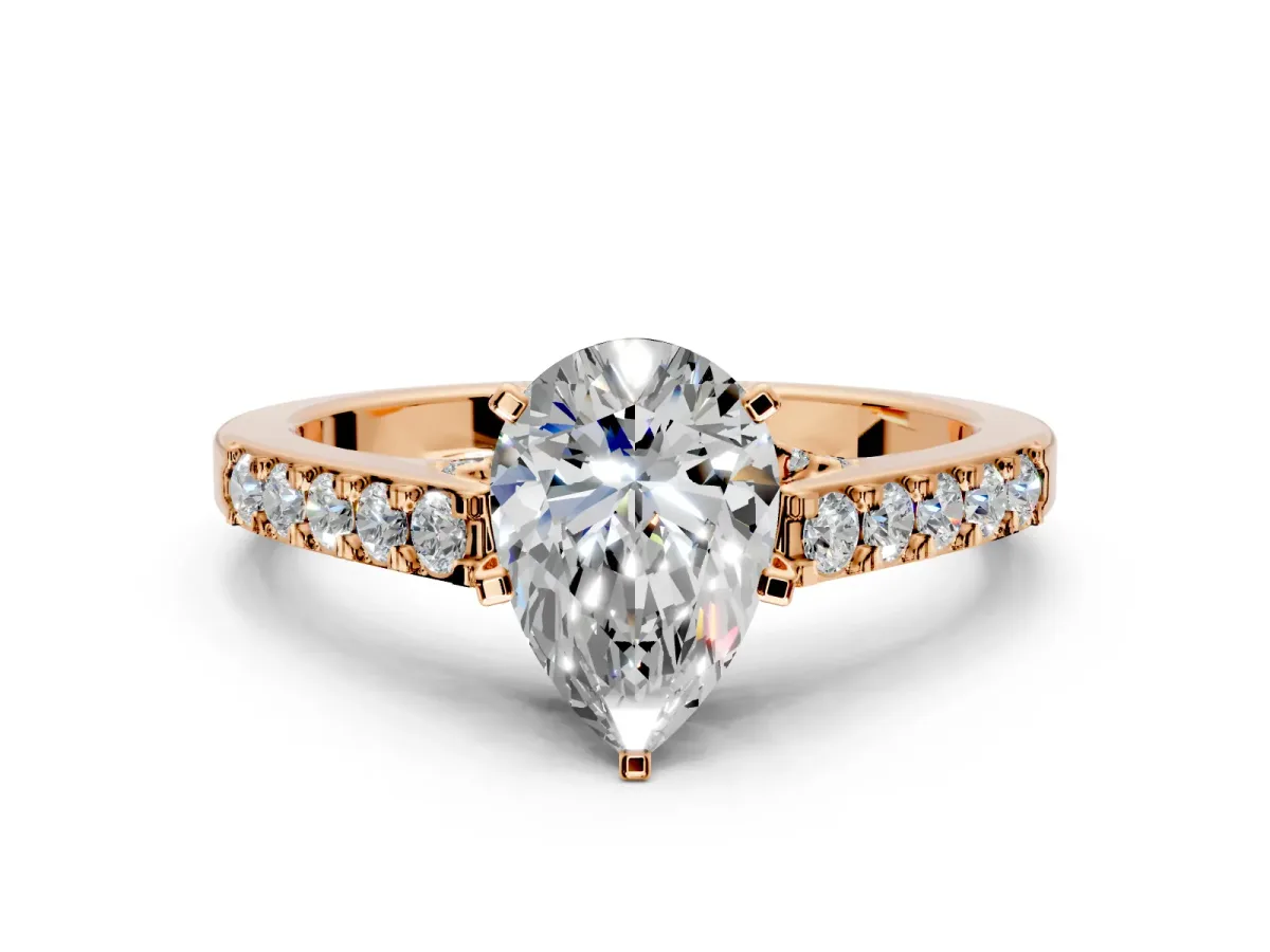 Solitaire Engagement Ring Setting for Pear-Shaped Center with Crossover Accents and Prong Head in Rose Gold