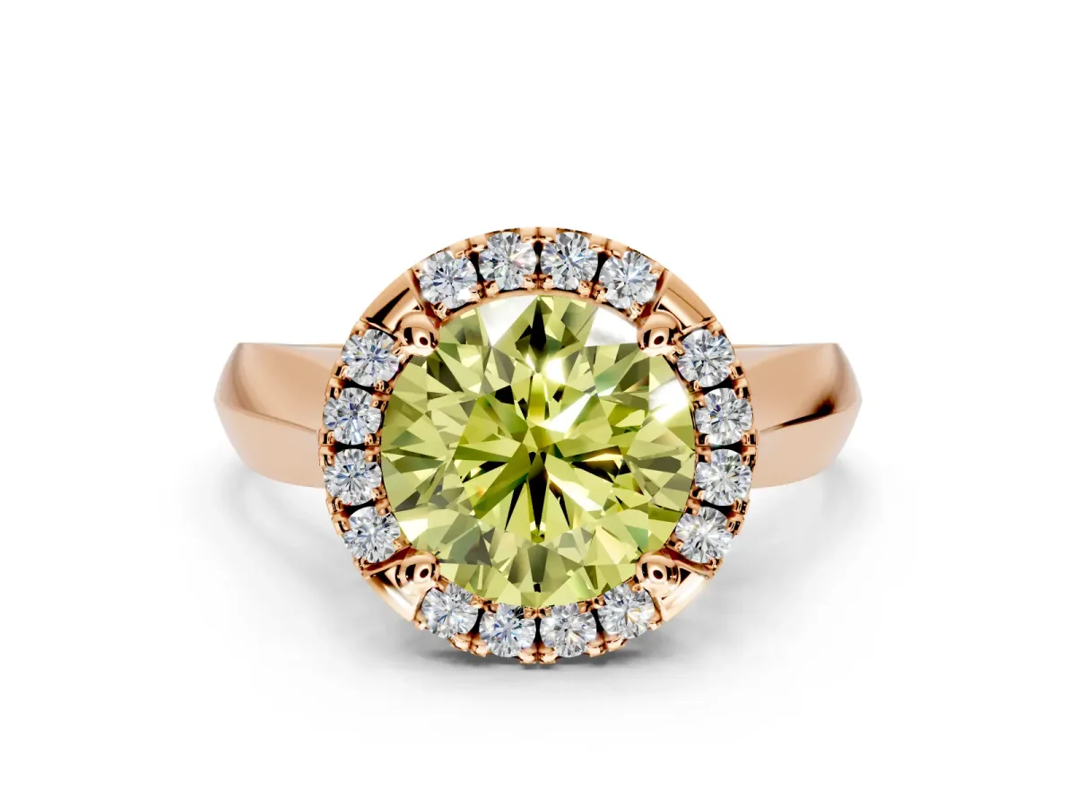 Halo Engagement Ring Setting for Fancy Yellow Round Cut Center with Square Band and Prong Head in Rose Gold