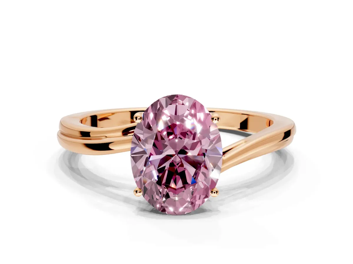 Solitaire Engagement Ring Setting for Fancy Pink Oval Center with Plain Bypass Twist Band and Prong Head in Rose Gold
