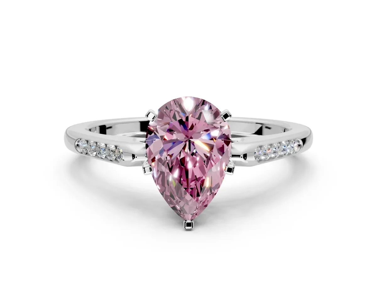 Solitaire Engagement Ring Setting for Fancy Pink Pear-Shaped Center with Channel Accents and Prong Head in Platinum