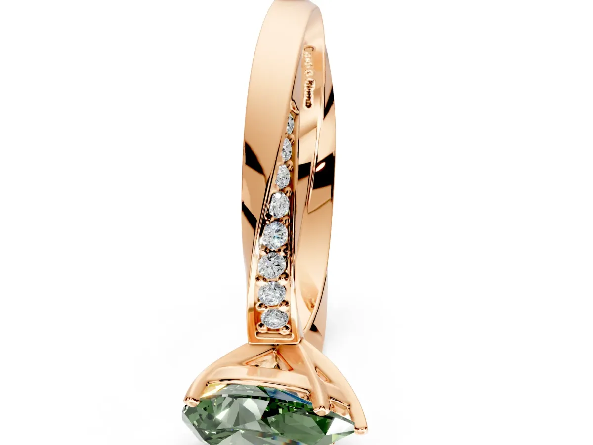 Side Accent Engagement Ring Setting for Fancy Green Pear-Shaped Center with Accent Shoulders and Prong Head in Rose Gold