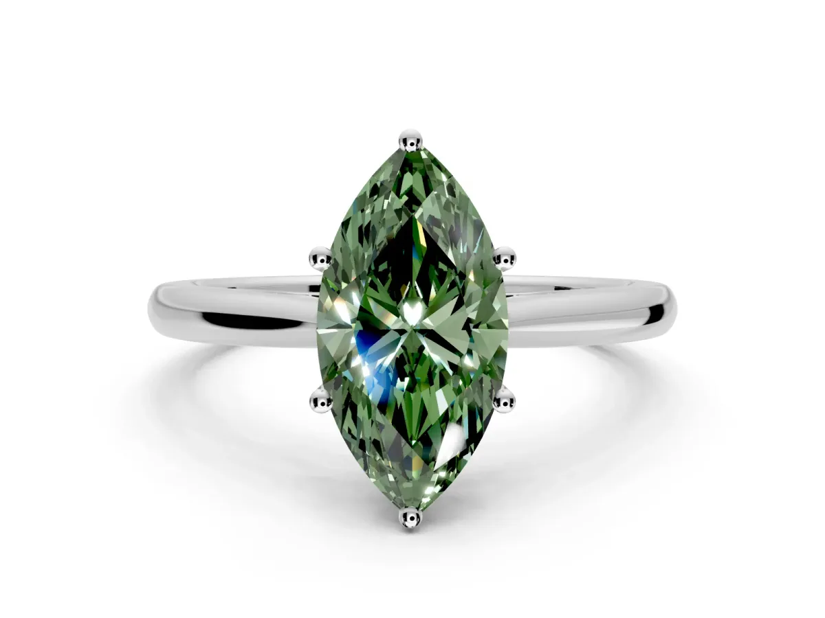 Solitaire Engagement Ring Setting for Fancy Green Marquise Center with Narrow Cathedral Band and Prong Head in Platinum
