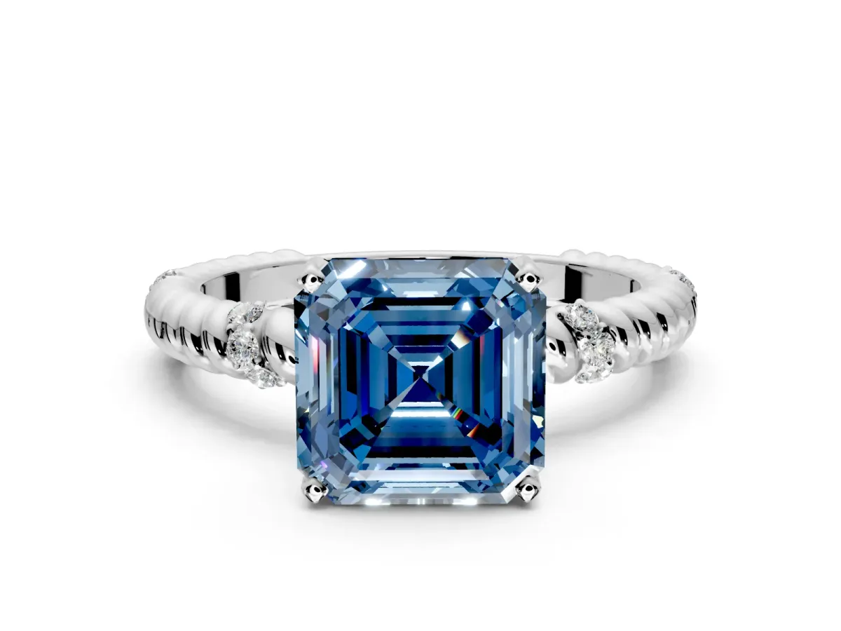 Rope Engagement Ring Setting for Fancy Blue Asscher Cut Center with Accent Shoulders and Prong Head in Platinum