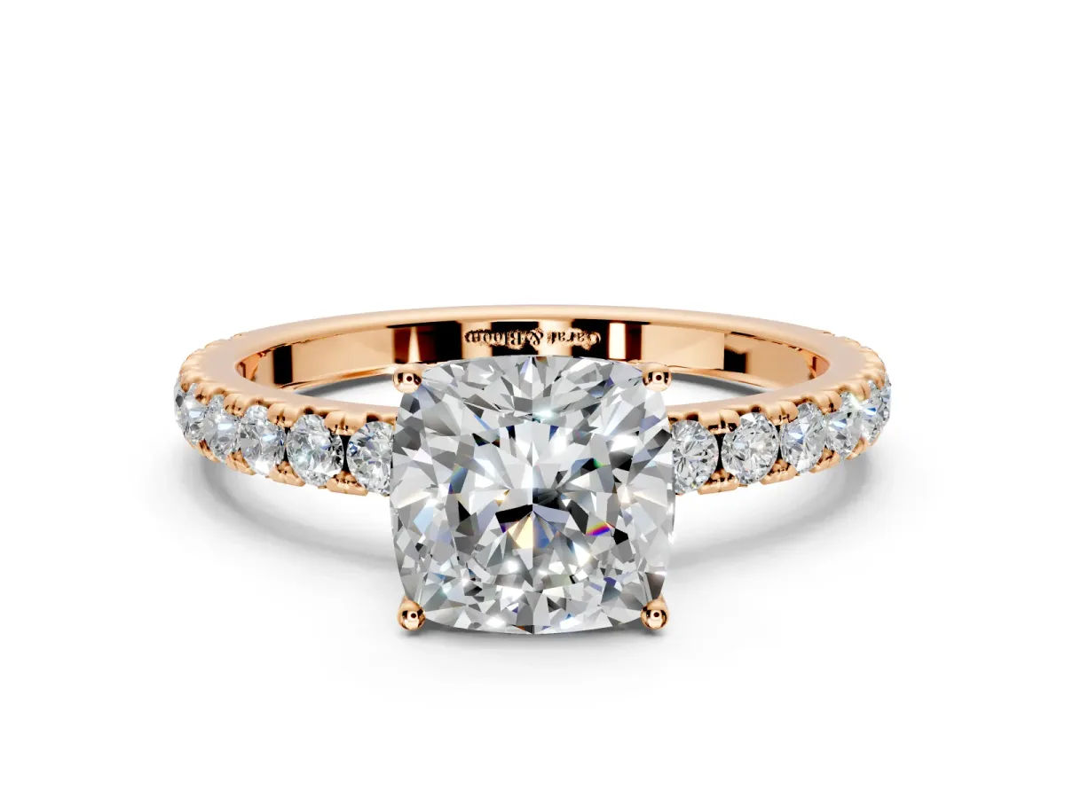 Solitaire Engagement Ring Setting for Cushion Cut Center with Large Accent Band and Prong Head in Rose Gold
