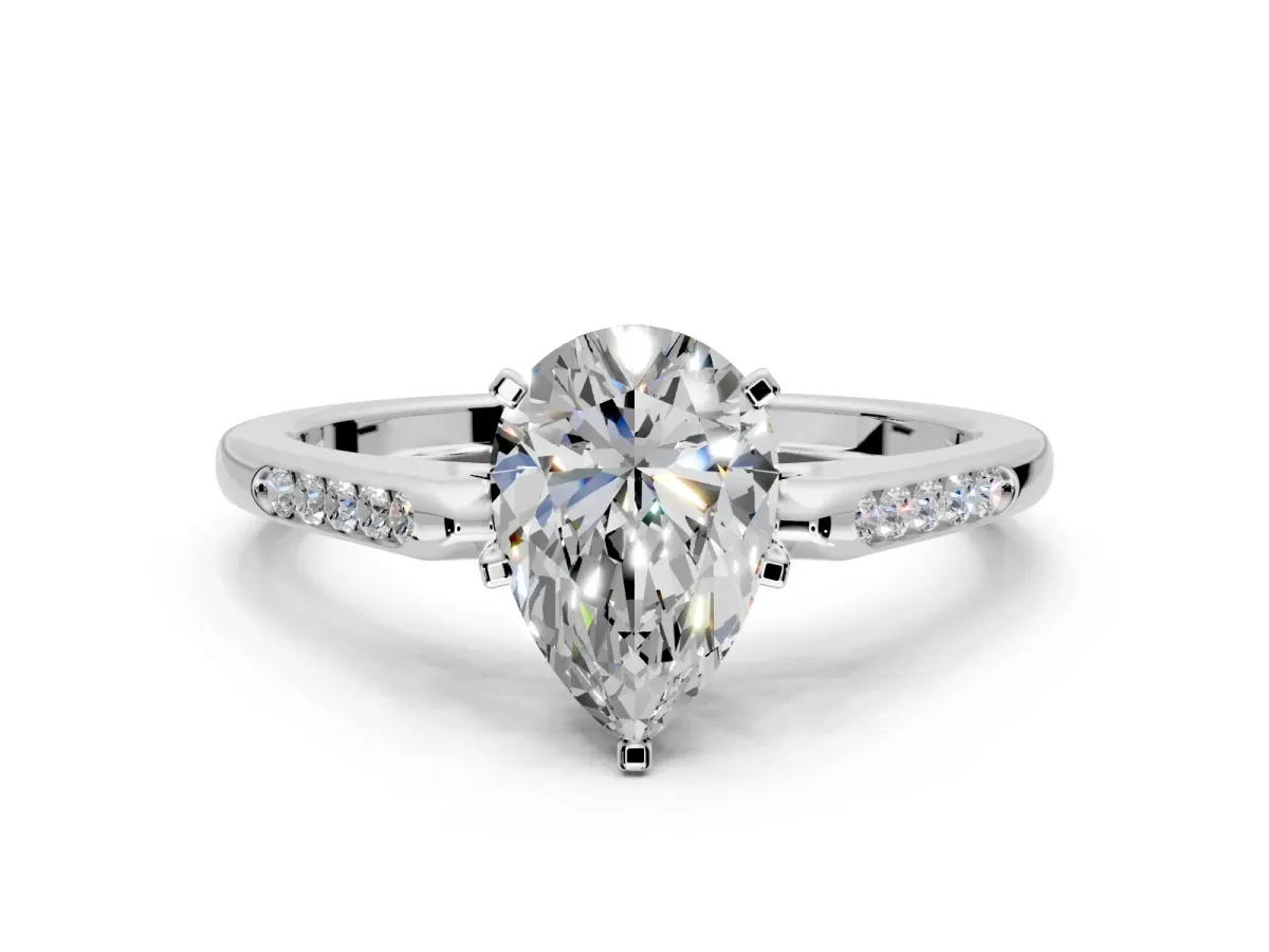 Solitaire Engagement Ring Setting for Pear-Shaped Center with Channel Accents and Prong Head in Platinum
