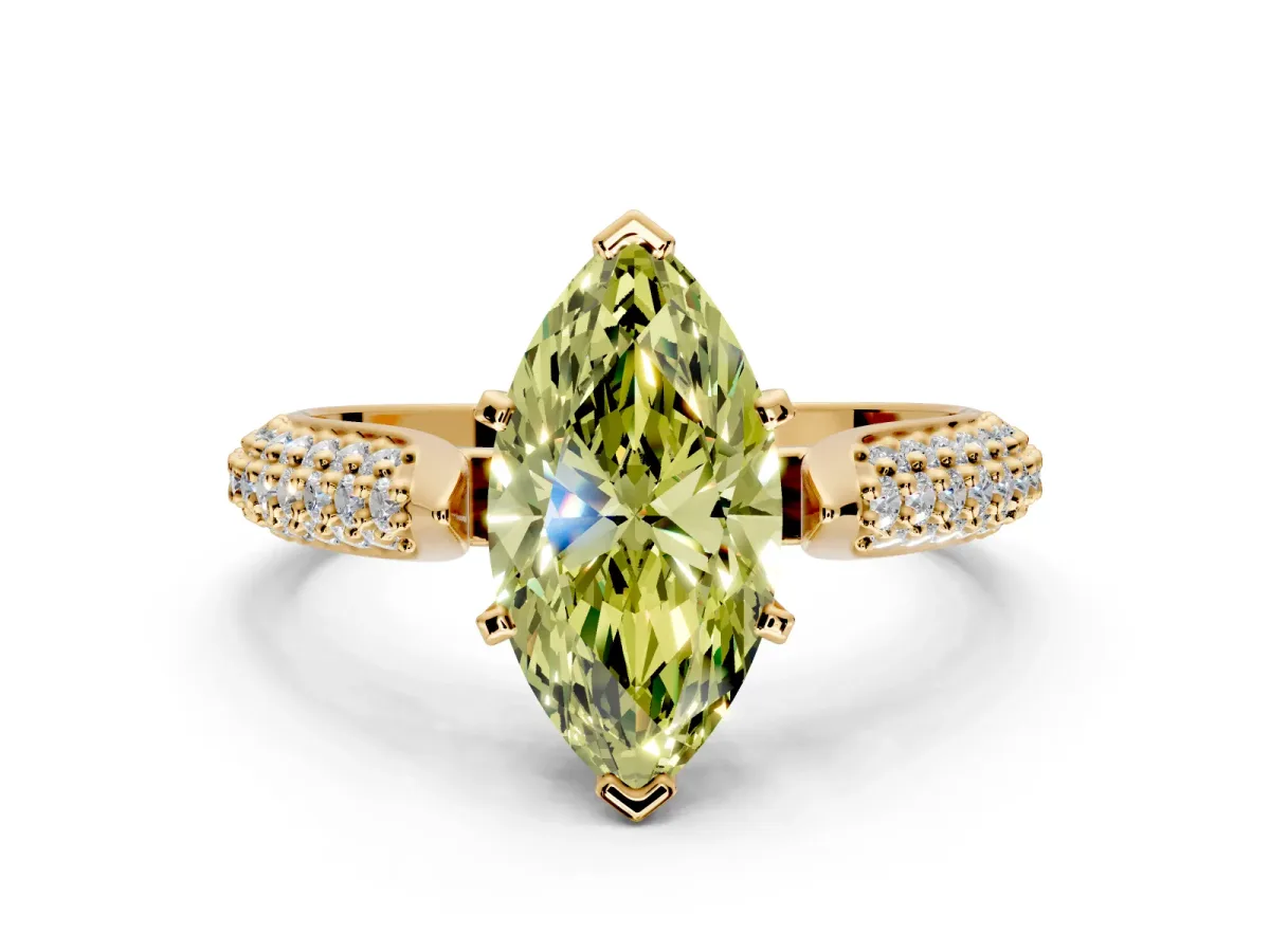 Solitaire Engagement Ring Setting for Fancy Yellow Marquise Center with Multi-Row Accents and Prong Head in Yellow Gold