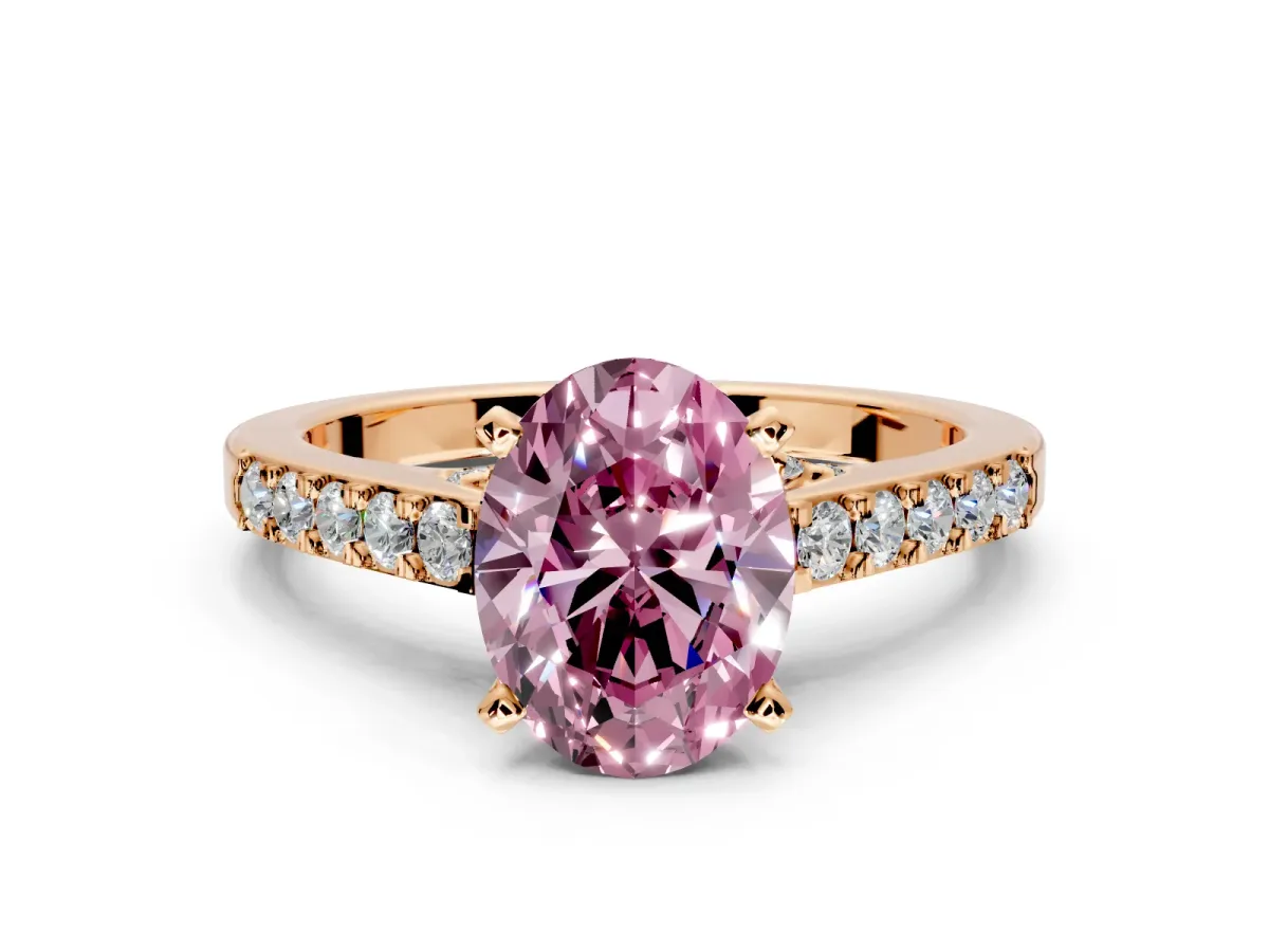 Solitaire Engagement Ring Setting for Fancy Pink Oval Center with Crossover Accents and Prong Head in Rose Gold