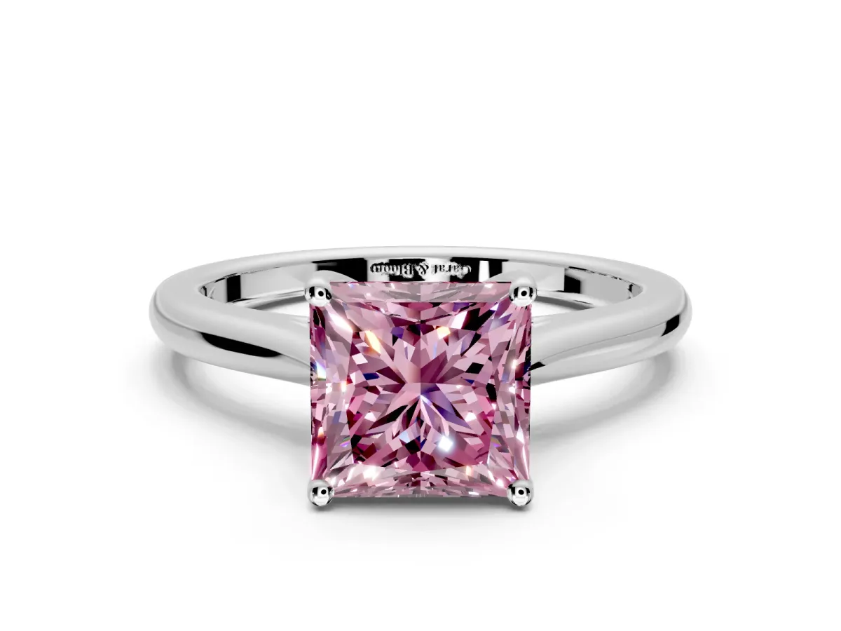 Solitaire Engagement Ring Setting for Fancy Pink Princess Cut Center with Narrow Cathedral Band and Prong Head in Sterling Silver