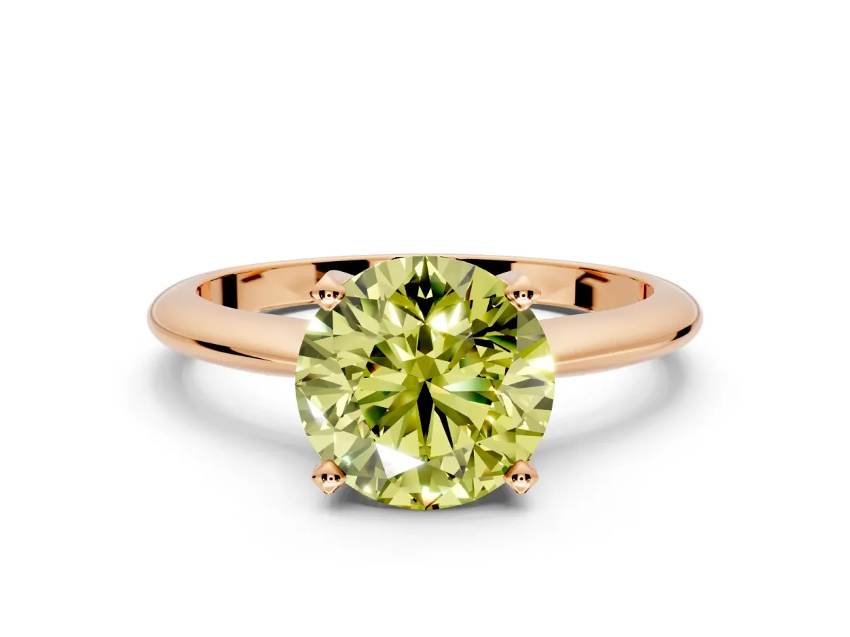 Solitaire Engagement Ring Setting for Fancy Yellow Round Cut Center with Knife Ridge Band and Claw Prong Head in Rose Gold