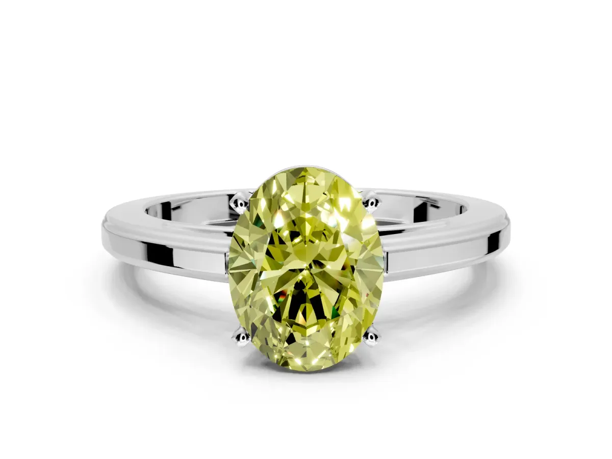 Solitaire Engagement Ring Setting for Fancy Yellow Oval Center with Flat-Sided Plain Band and Prong Head in Sterling Silver