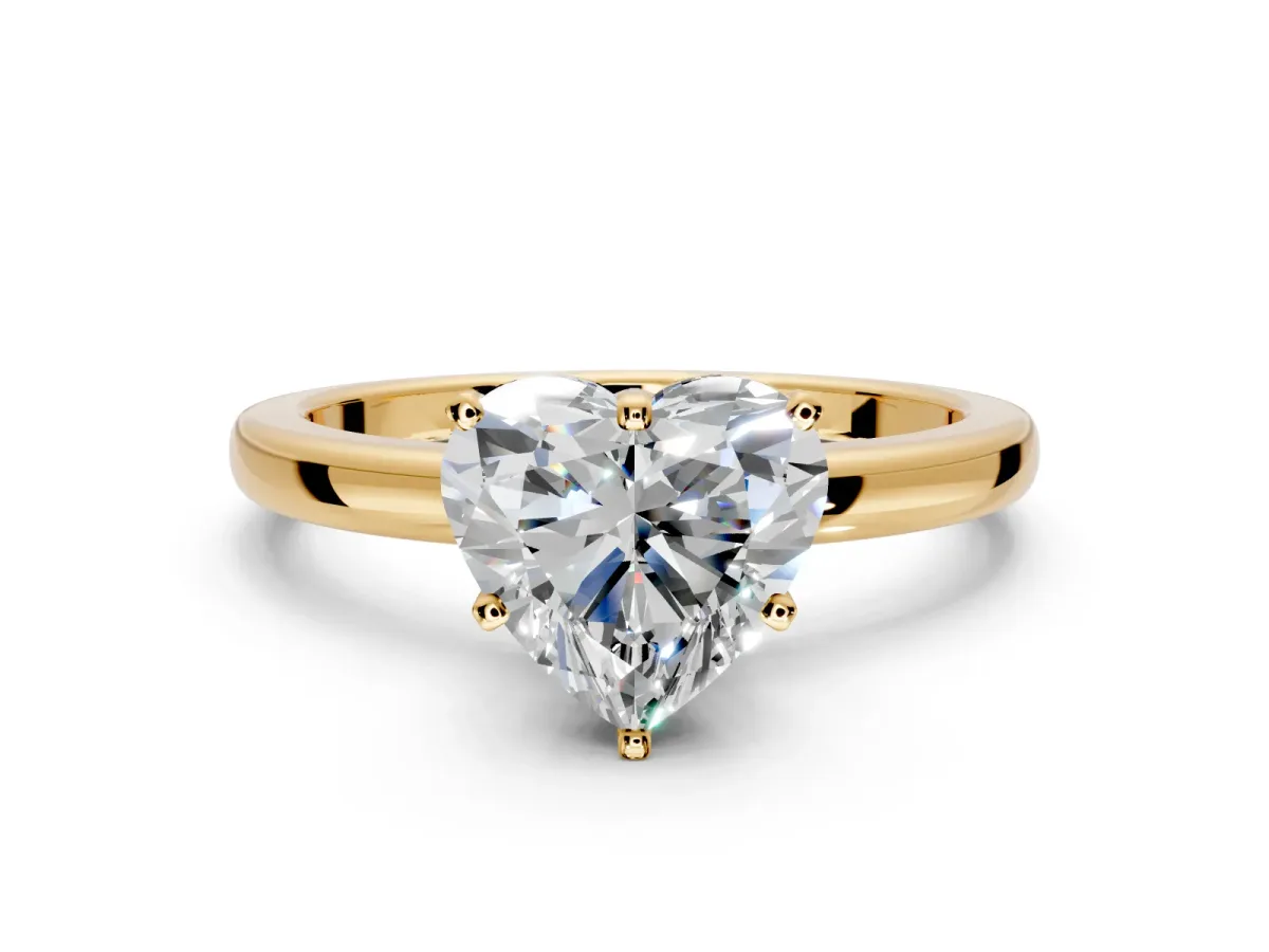 Solitaire Engagement Ring Setting for Heart-Shaped Center with Plain Band and Tulip Prong Head in Yellow Gold