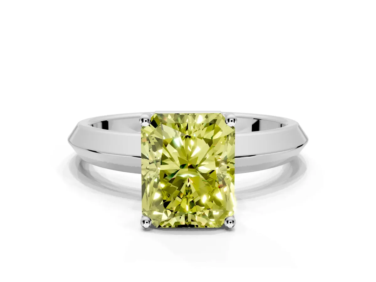 Solitaire Engagement Ring Setting for Fancy Yellow Radiant Cut Center with Wide Knife Ridge Band and Prong Head in Platinum