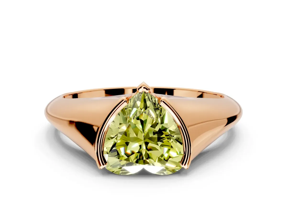 Tension Engagement Ring Setting for Fancy Yellow Heart-Shaped Center with Wide Tapered Band and Tension Head in Rose Gold