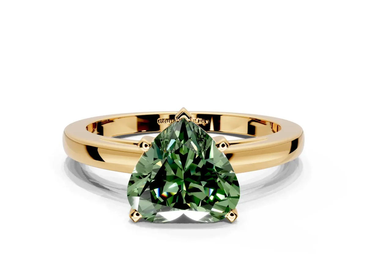 Solitaire Engagement Ring Setting for Fancy Green Heart-Shaped Center with Basket Rail and Prong Head in Yellow Gold