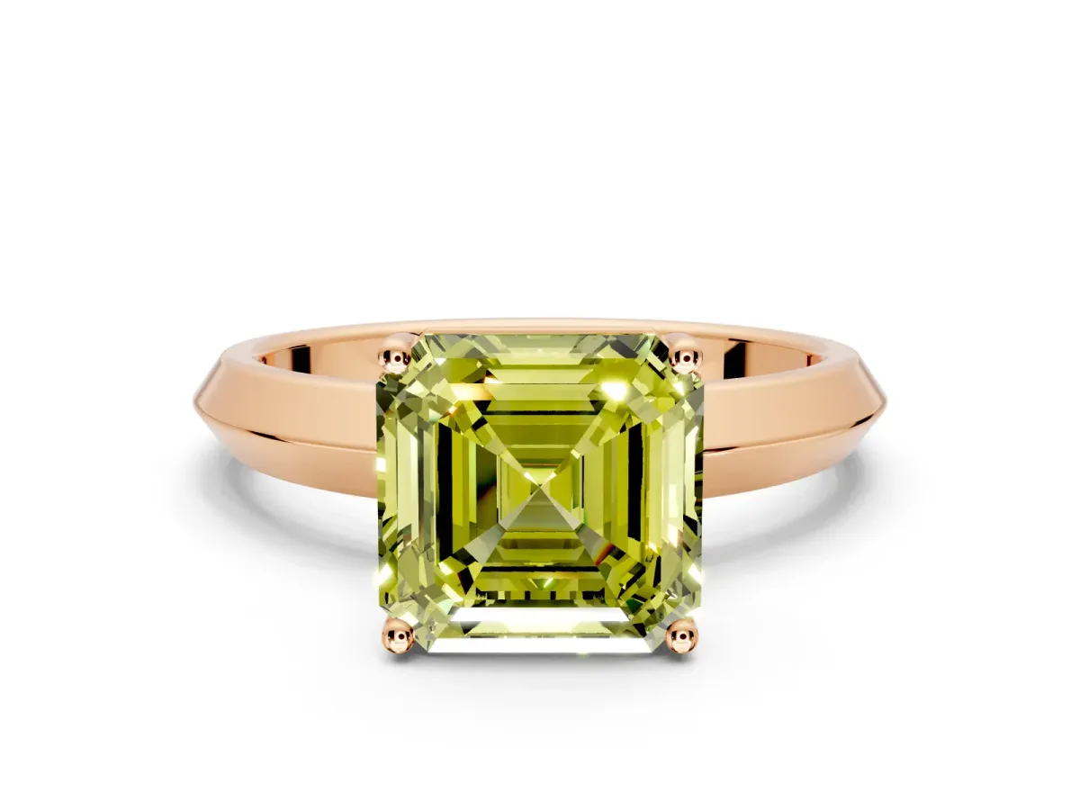 Solitaire Engagement Ring Setting for Fancy Yellow Asscher Cut Center with Wide Knife Ridge Band and Prong Head in Rose Gold