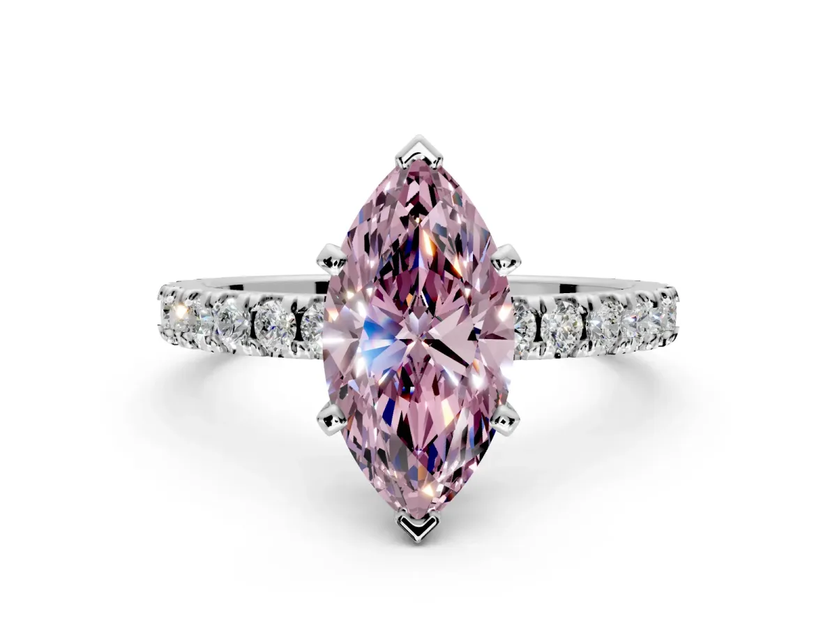 Solitaire Engagement Ring Setting for Fancy Pink Marquise Center with Fine Pave Band and Claw Prong Head in Platinum