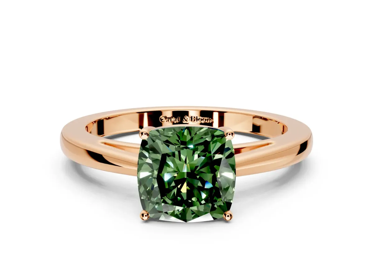 Solitaire Engagement Ring Setting for Fancy Green Cushion Cut Center with Open Cathedral Shoulders and Prong Head in Rose Gold