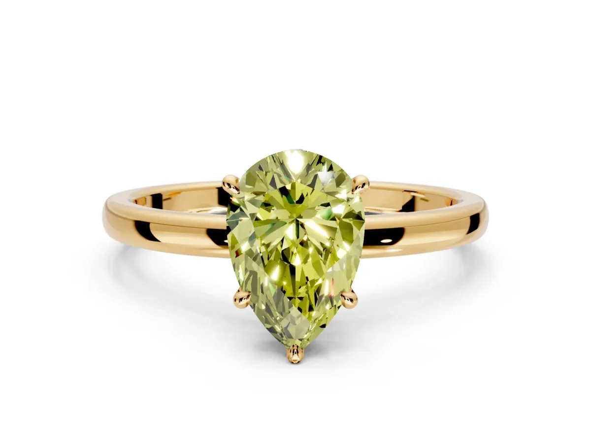 Hidden Halo Engagement Ring Setting for Fancy Yellow Pear-Shaped Center with Plain Band and Tall Prong Head in Yellow Gold