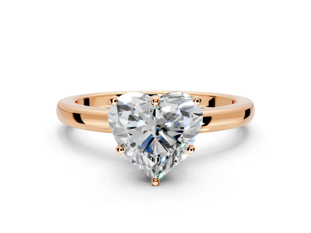 Solitaire Engagement Ring Setting for Heart-Shaped Center with Plain Band and Tulip Prong Head in Rose Gold