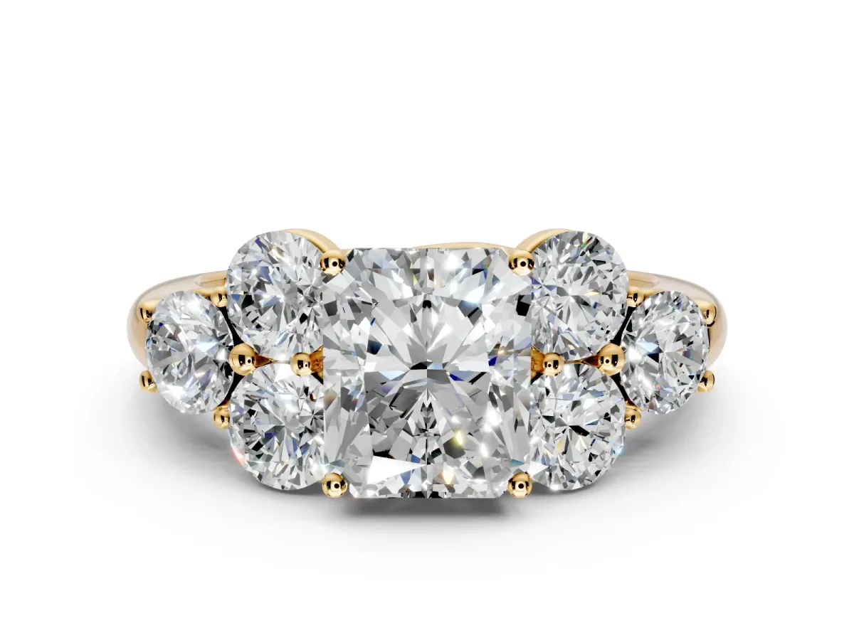 Cluster Engagement Ring Setting for Radiant Cut Center with Round Cut Accent Frame and Prong Head in Yellow Gold