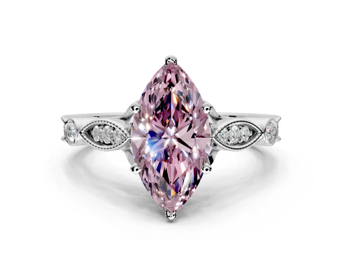 Solitaire Engagement Ring Setting for Fancy Pink Marquise Center with Marquise and Bezel Accents and Prong Head in Platinum