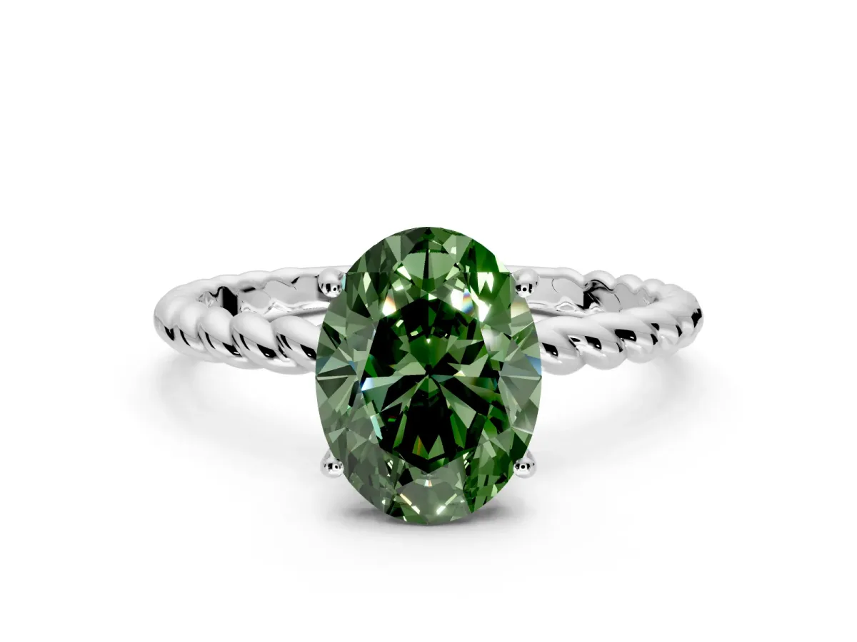 Solitaire Engagement Ring Setting for Fancy Green Oval Center with Plain Twisted Rope Band and Prong Head in Platinum