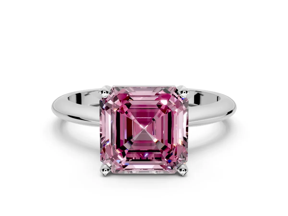 Solitaire Engagement Ring Setting for Fancy Pink Asscher Cut Center with Knife Ridge Band and Claw Prong Head in Sterling Silver