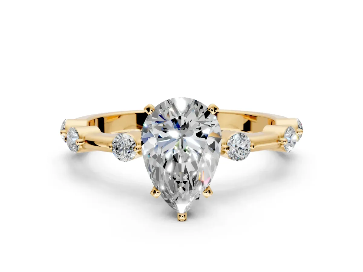 Solitaire Engagement Ring Setting for Pear-Shaped Center with Bezel Station Band and Prong Head in Yellow Gold