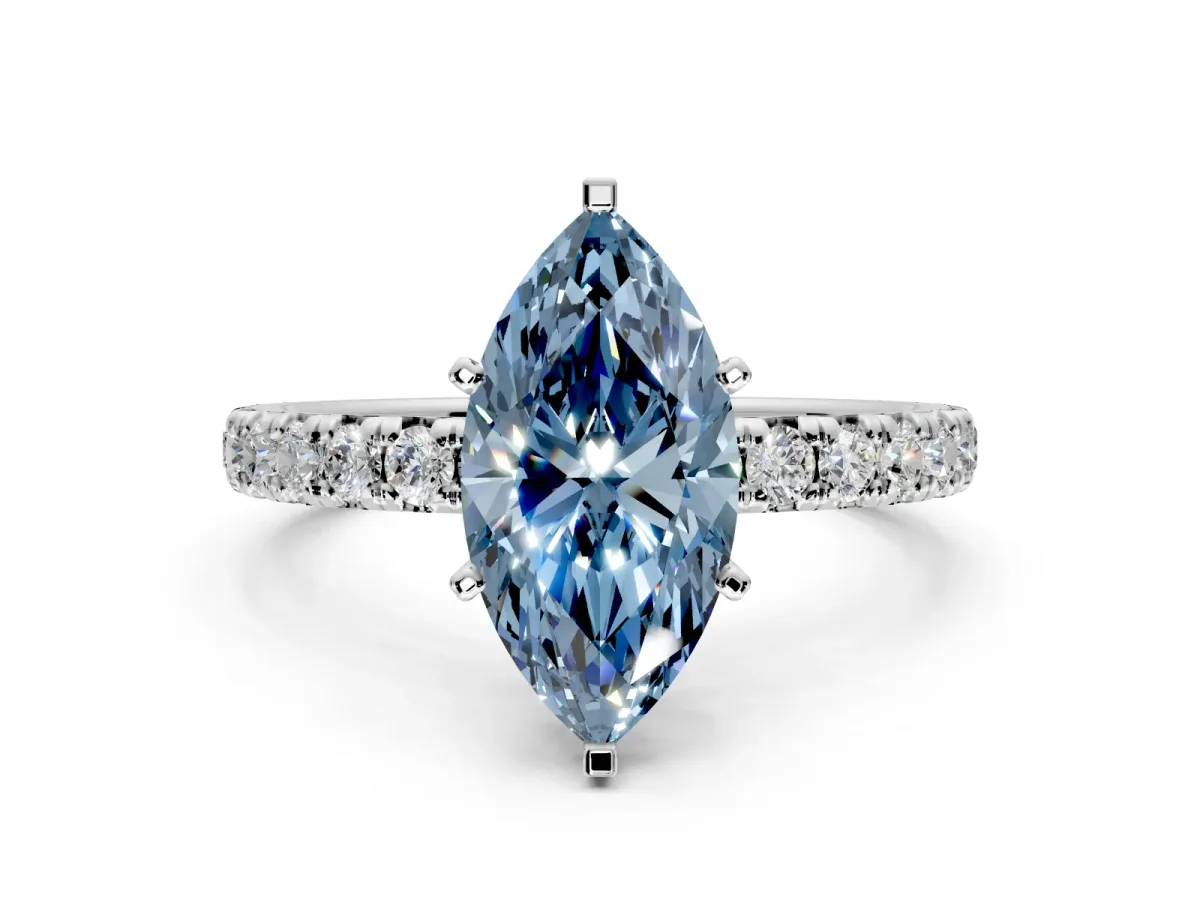 Solitaire Engagement Ring Setting for Fancy Blue Marquise Center with Shared-Prong Accents and Prong Head in Platinum