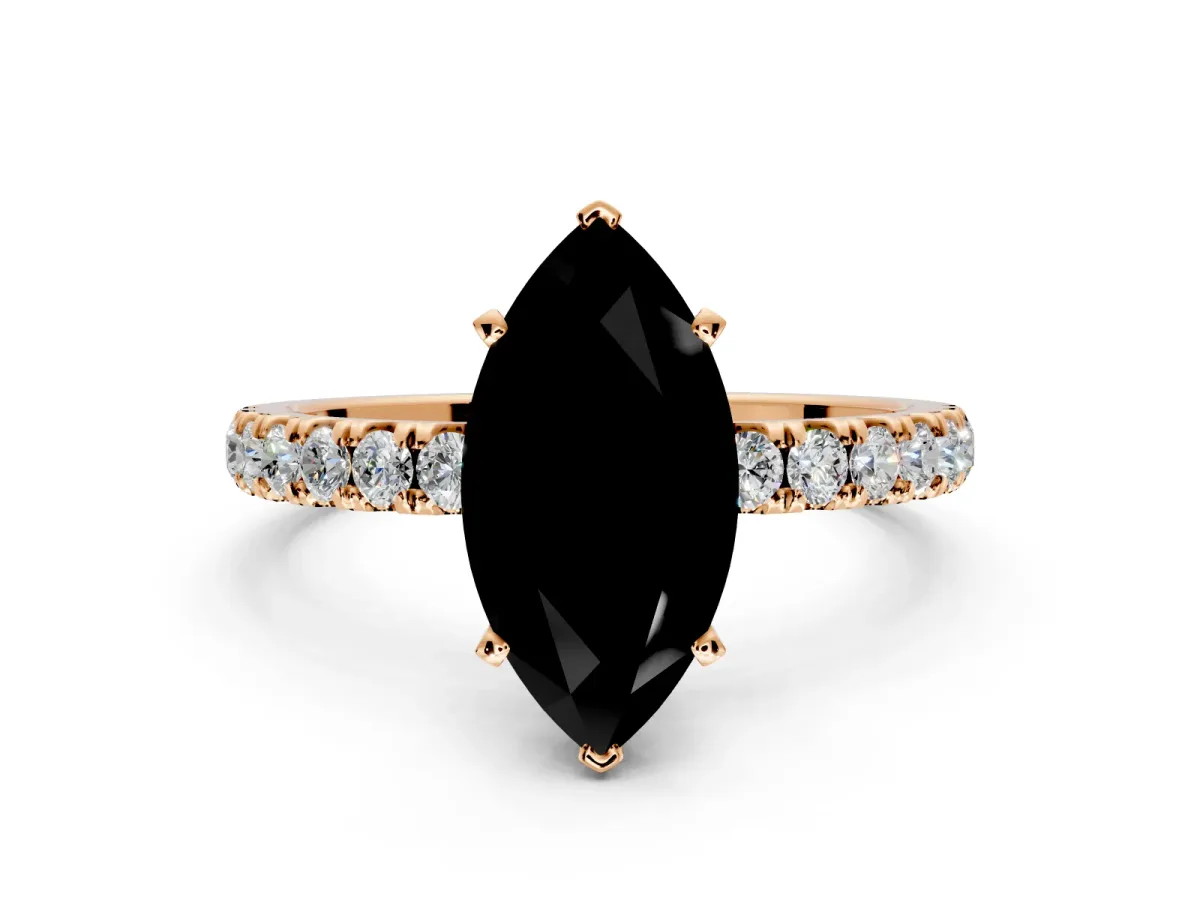Open Basket Engagement Ring Setting for Fancy Black Marquise Center with Pave Band and Prong Head in Rose Gold