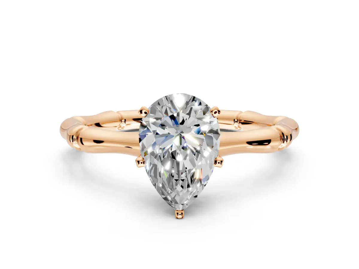 Solitaire Engagement Ring Setting for Pear-Shaped Center with Bamboo Band and Prong Head in Rose Gold