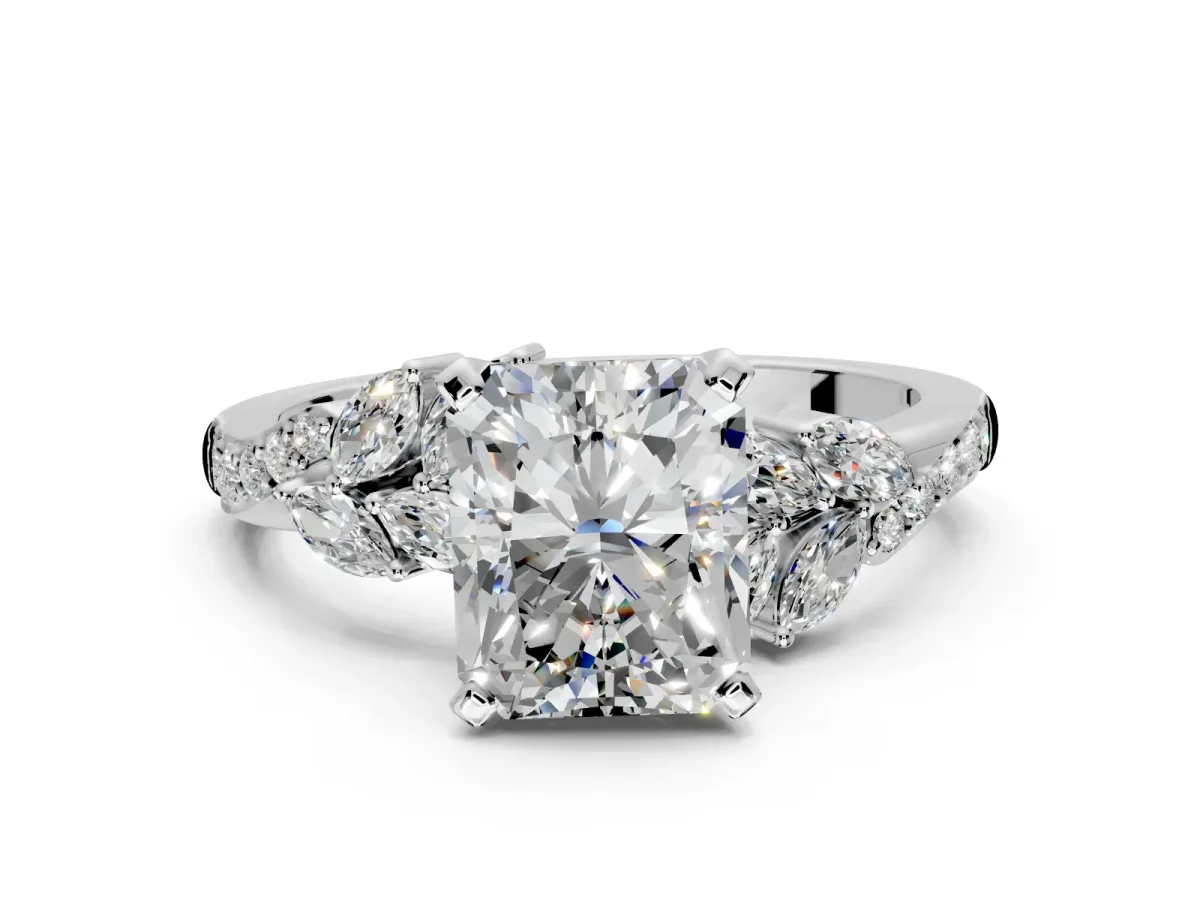 Solitaire Engagement Ring Setting for Radiant Cut Center with Marquise Accent Twist Band and Prong Head in Sterling Silver