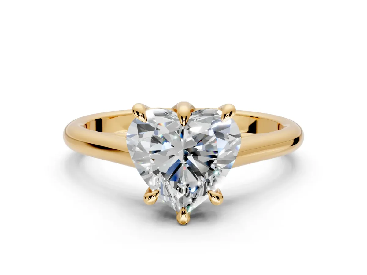 Solitaire Engagement Ring Setting for Heart-Shaped Center with Cathedral Band and Prong Head in Yellow Gold