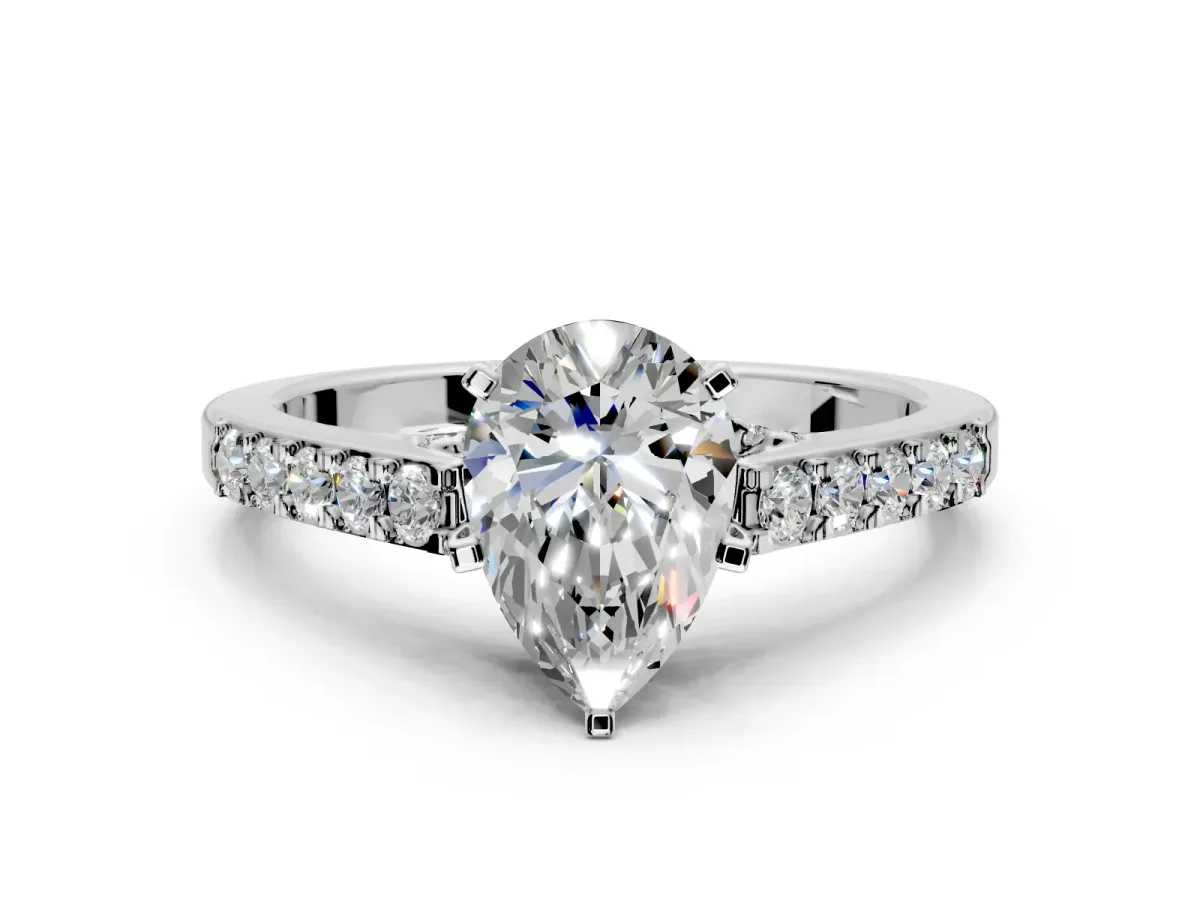 Solitaire Engagement Ring Setting for Pear-Shaped Center with Crossover Accents and Prong Head in Platinum