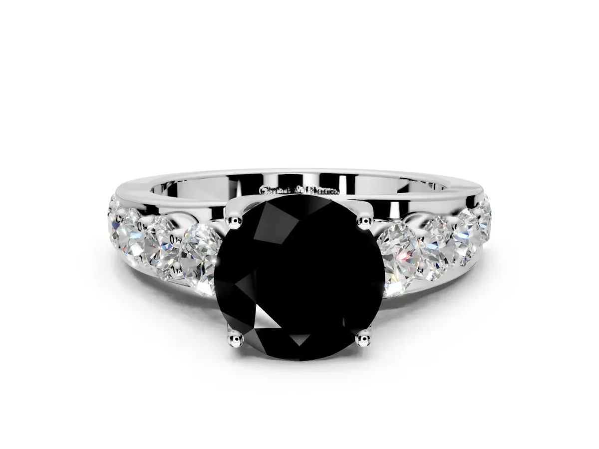 Solitaire Engagement Ring Setting for Fancy Black Round Cut Center with Graduated Shared Prongs and Prong Head in Platinum