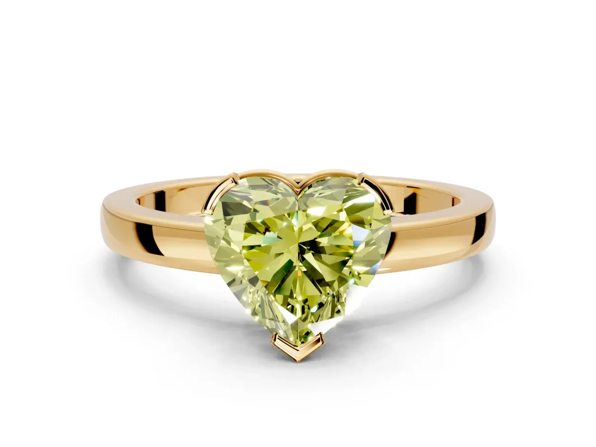 Solitaire Engagement Ring Setting for Fancy Yellow Heart-Shaped Center with Plain Band and Flat Tab Prong Head in Yellow Gold