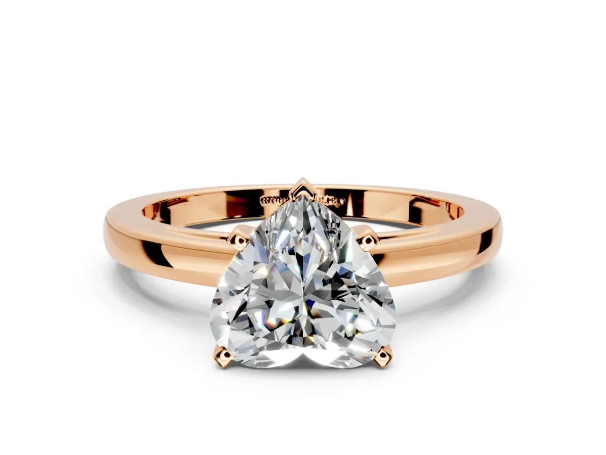 Solitaire Engagement Ring Setting for Heart-Shaped Center with Basket Rail and Prong Head in Rose Gold
