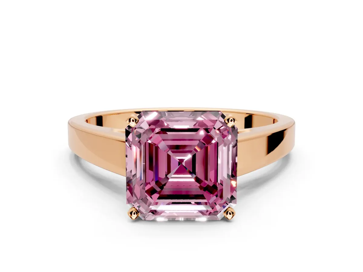 Solitaire Engagement Ring Setting for Fancy Pink Asscher Cut Center with Tapered Split Shoulders and Prong Head in Rose Gold